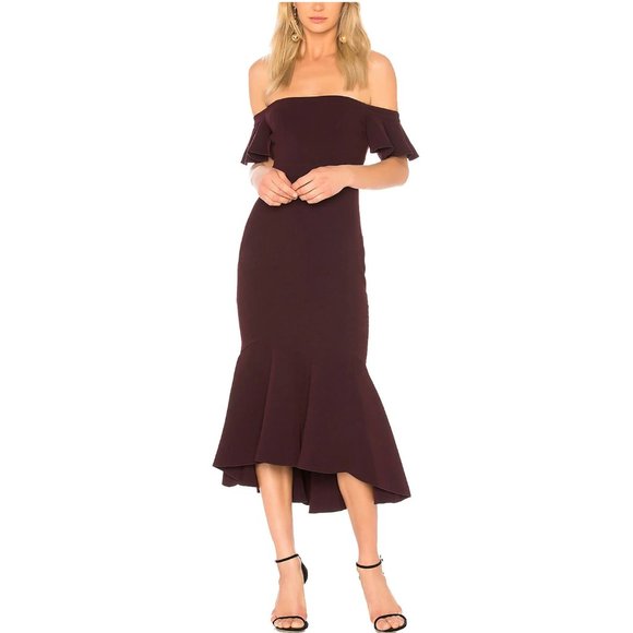EUC Rachel Zoe Cabernet Devon Off the Shoulder Midi Dress Sz 6 - Picture 3 of 15